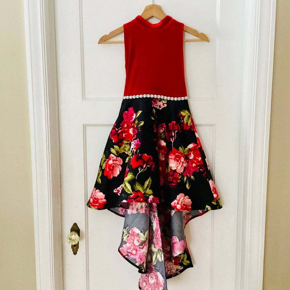 SPEECHLESS Big Girls Floral Halter Neck Red Velvet Hi-Low Party Dress - Picture 11 of 11